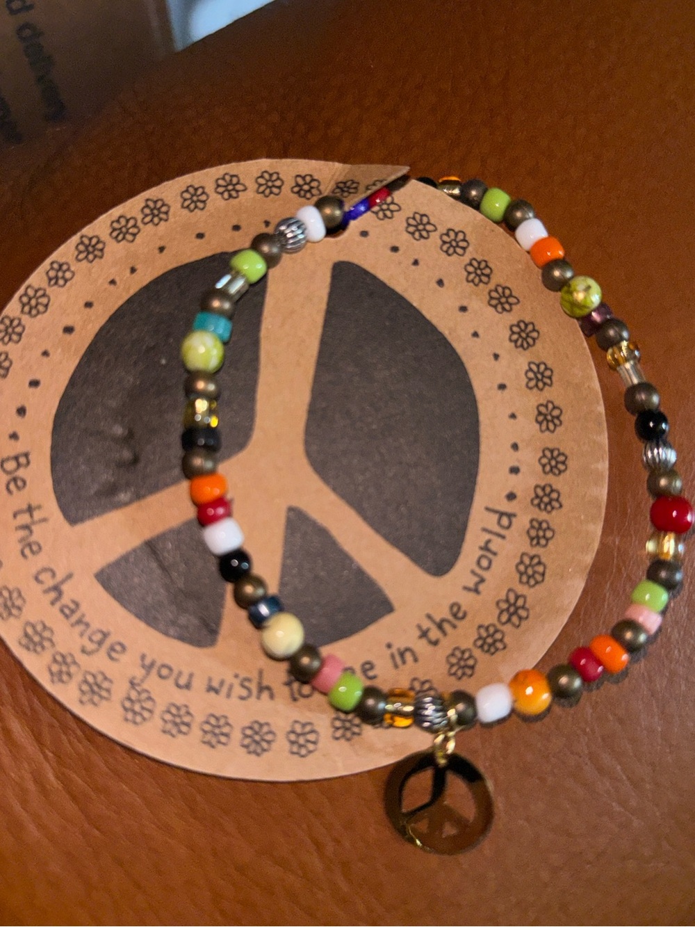 Natural life beaded stretch peace sign bracelet